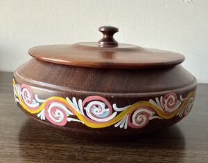 Vintage Jewelry Round Box Hand Painted Wood Trinket Box